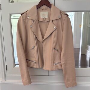 Maje Light Peach Pink/Nude Leather Biker Jacket